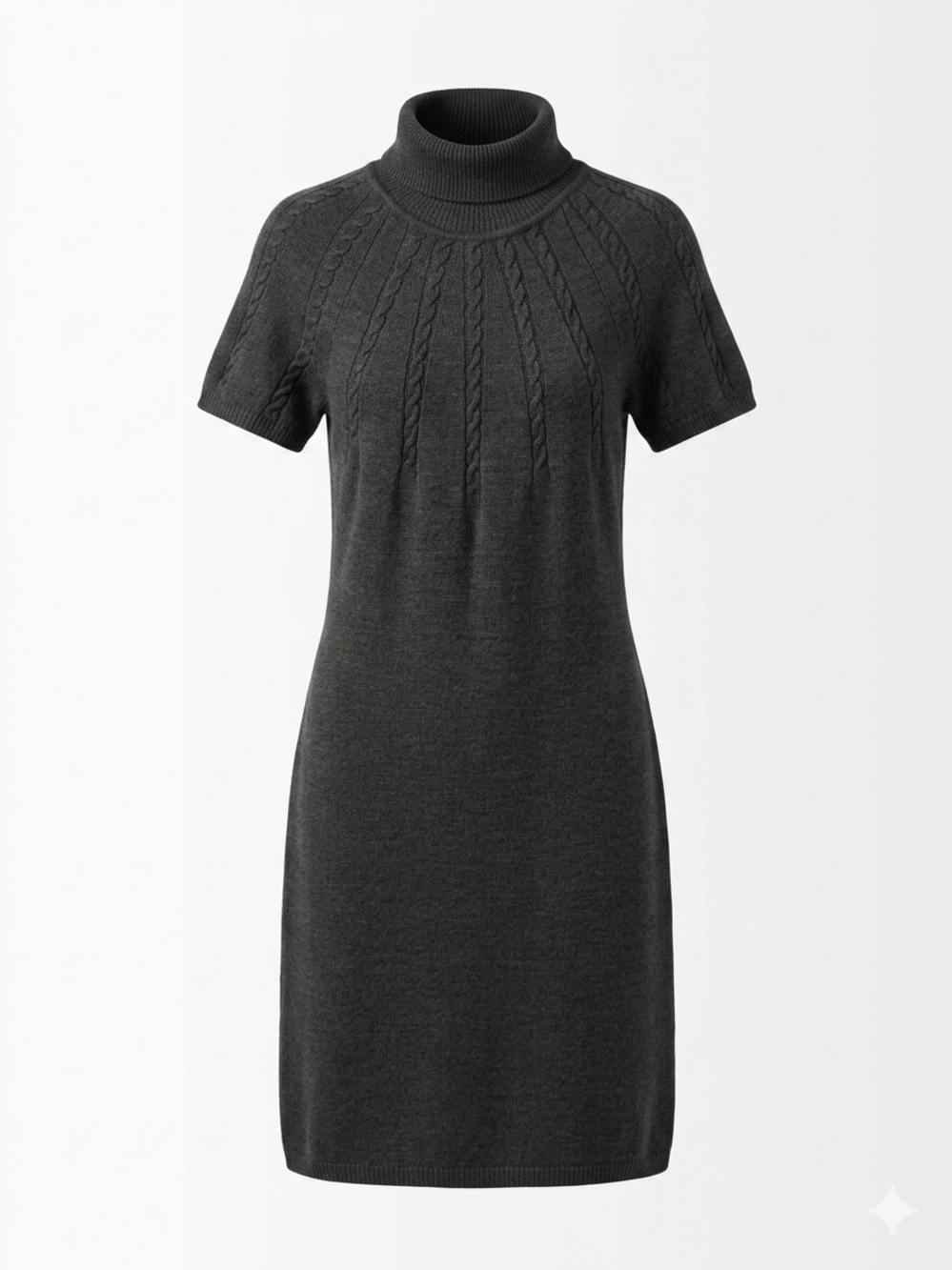 Calvin Klein Grey Merino Wool Blend Knit Sweater Dress Turtleneck Short Sleeve S